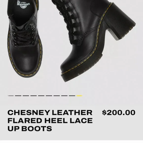 【スティービー】Dr. Martens CHESNEY 6タイ ブーツ Chesney Leather Flared Heel Lace Up Boots in Black | Dr. Martens
